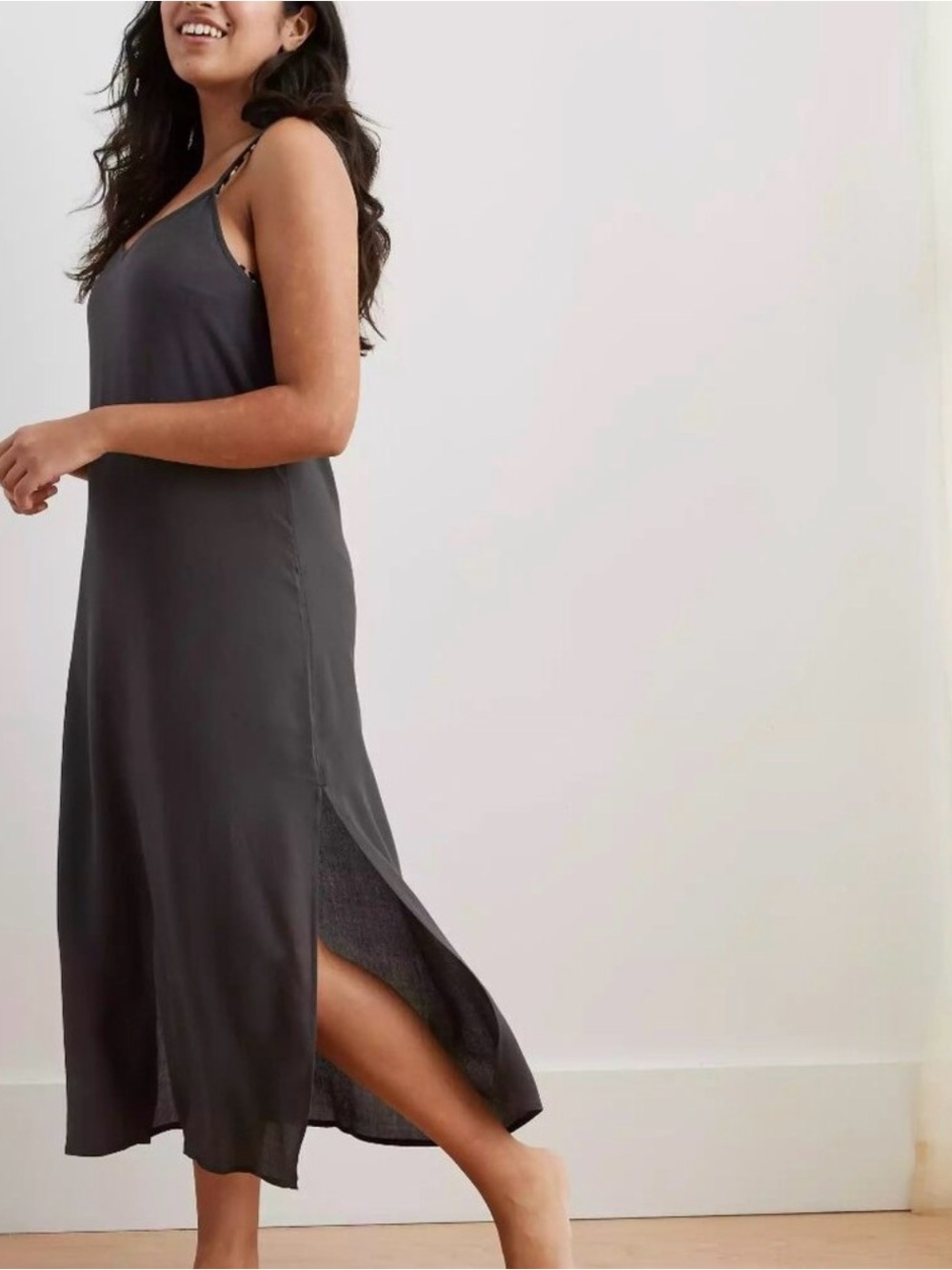 Aerie Gauze Midi Sleek Charcoal Slip Midi Dress Xs